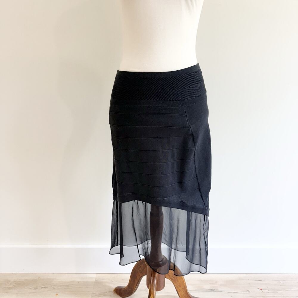 OHNE TITEL Black Sheer Mesh silk Skirt Size Small AB5036 quiet luxury